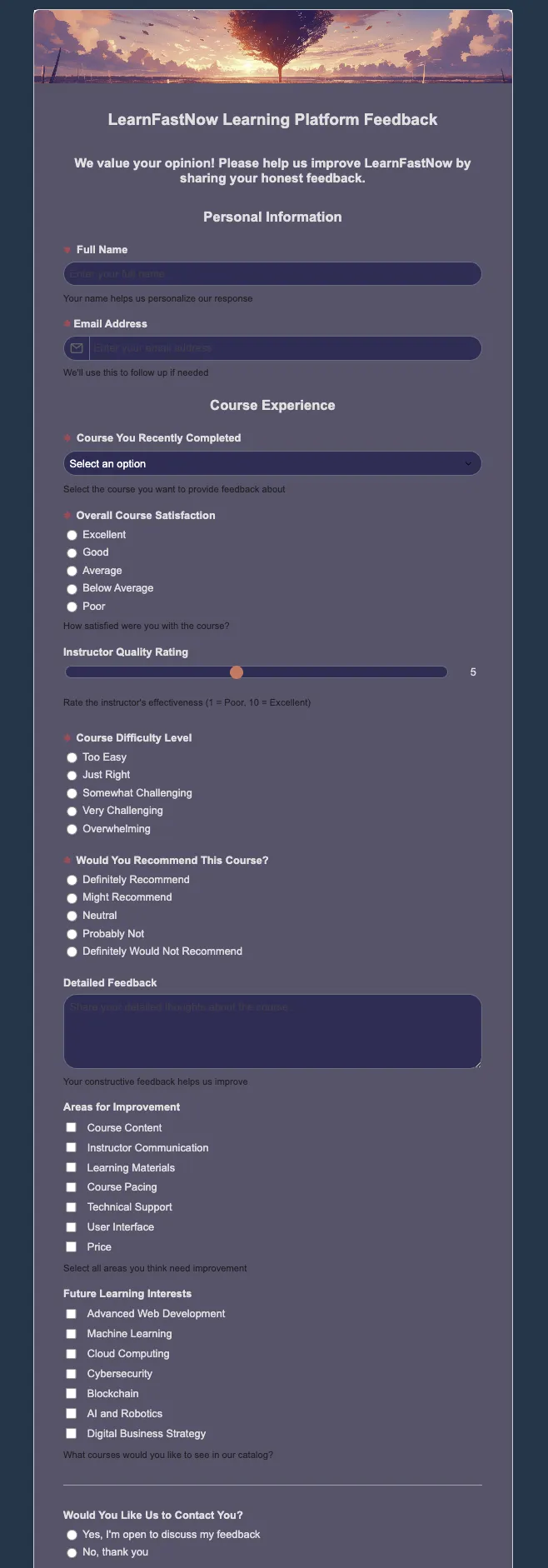 Preview of Learning Platform Feedback